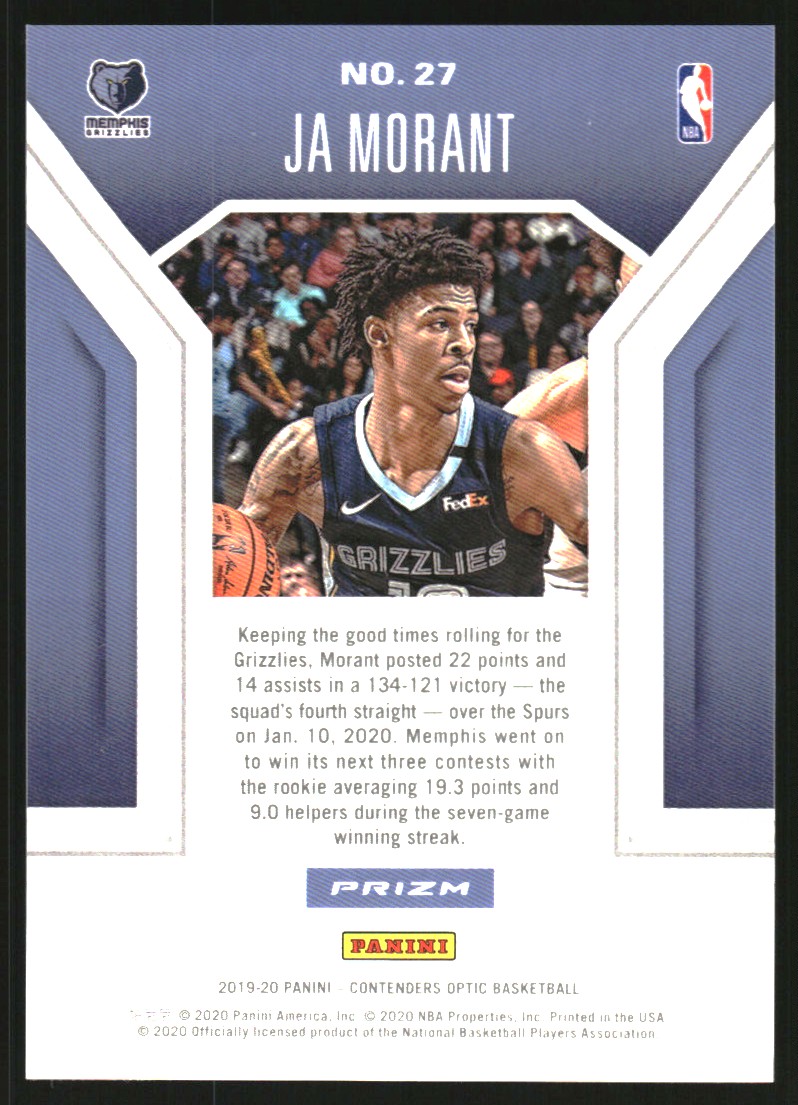 2019-20 Panini Contenders Optic Playing the Numbers Game #27 Ja Morant