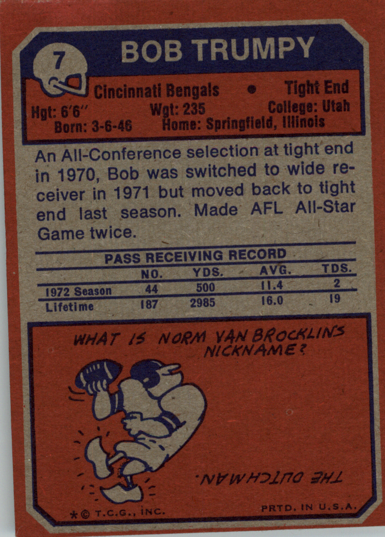 1973 Topps #7 Bob Trumpy back image