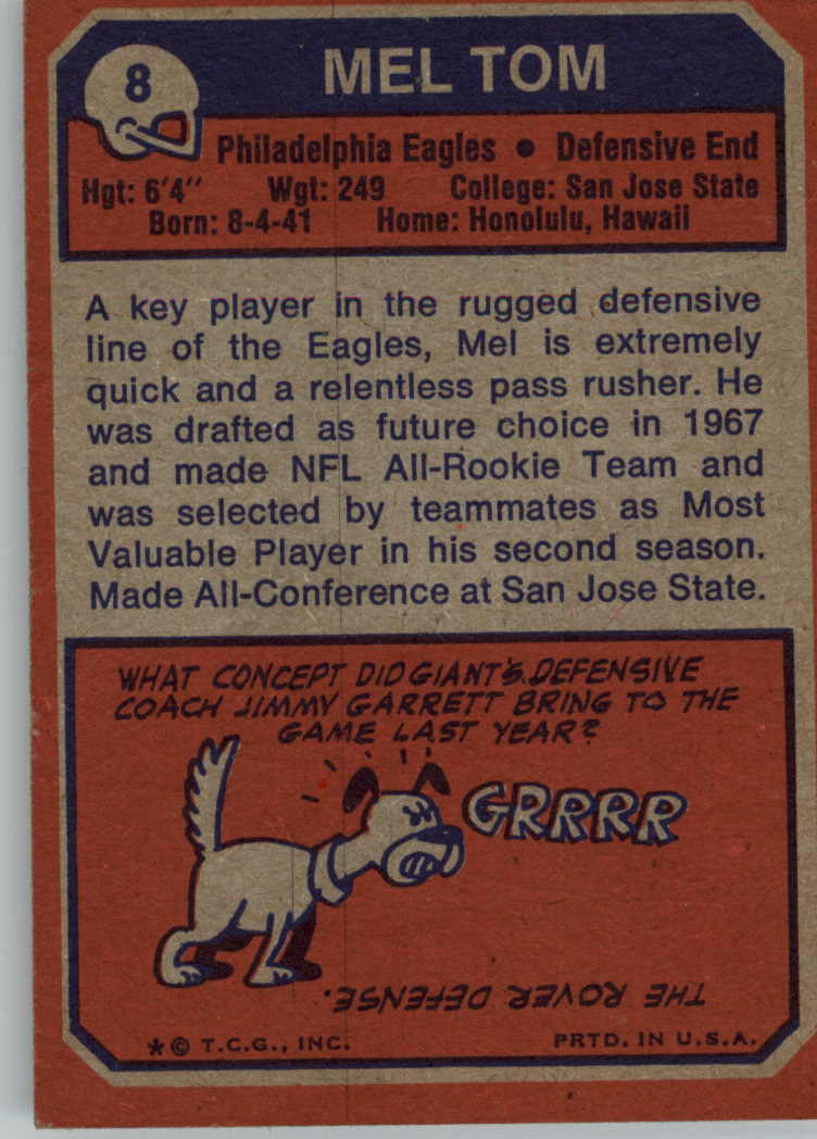 1973 Topps #8 Mel Tom RC back image