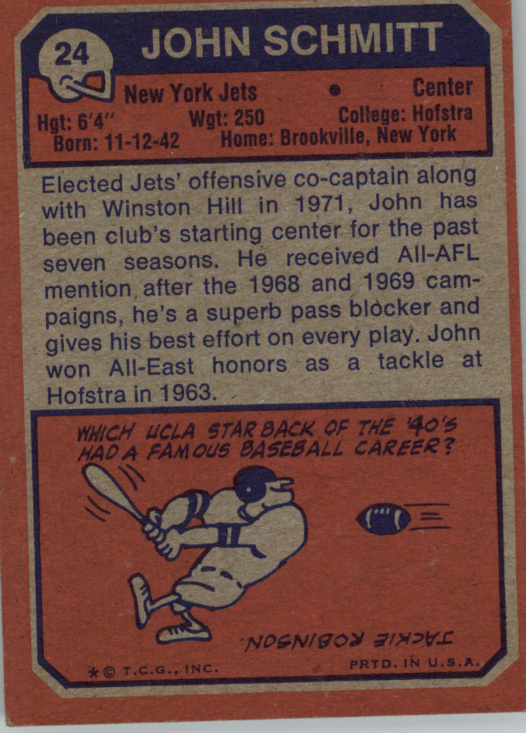 1973 Topps #24 John Schmitt RC back image