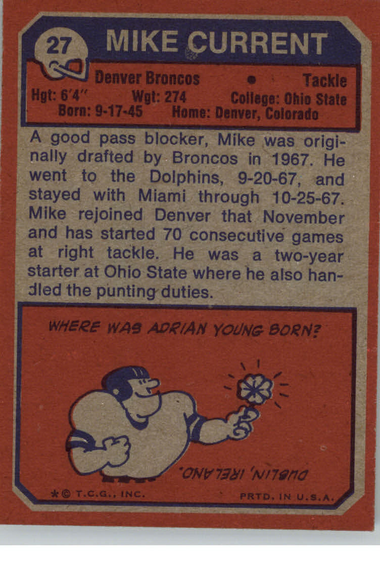 1973 Topps #27 Mike Current back image