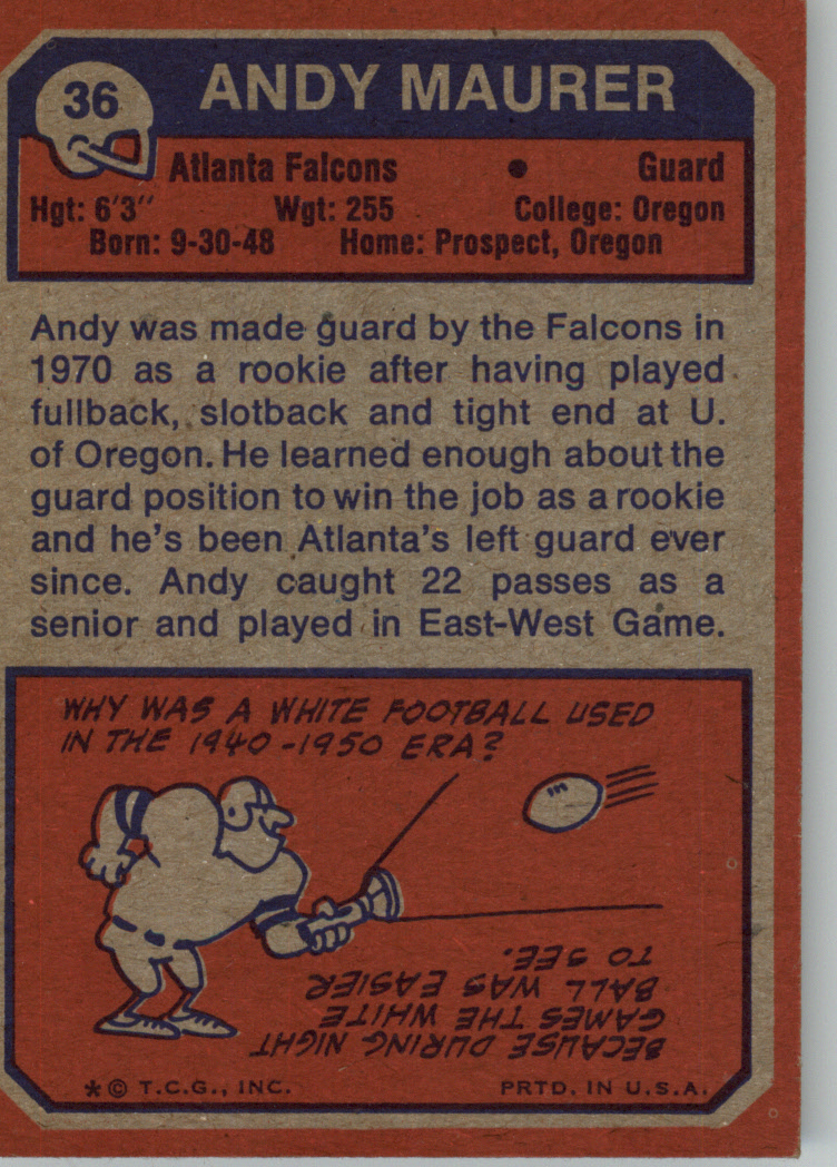 1973 Topps #36 Andy Maurer RC back image