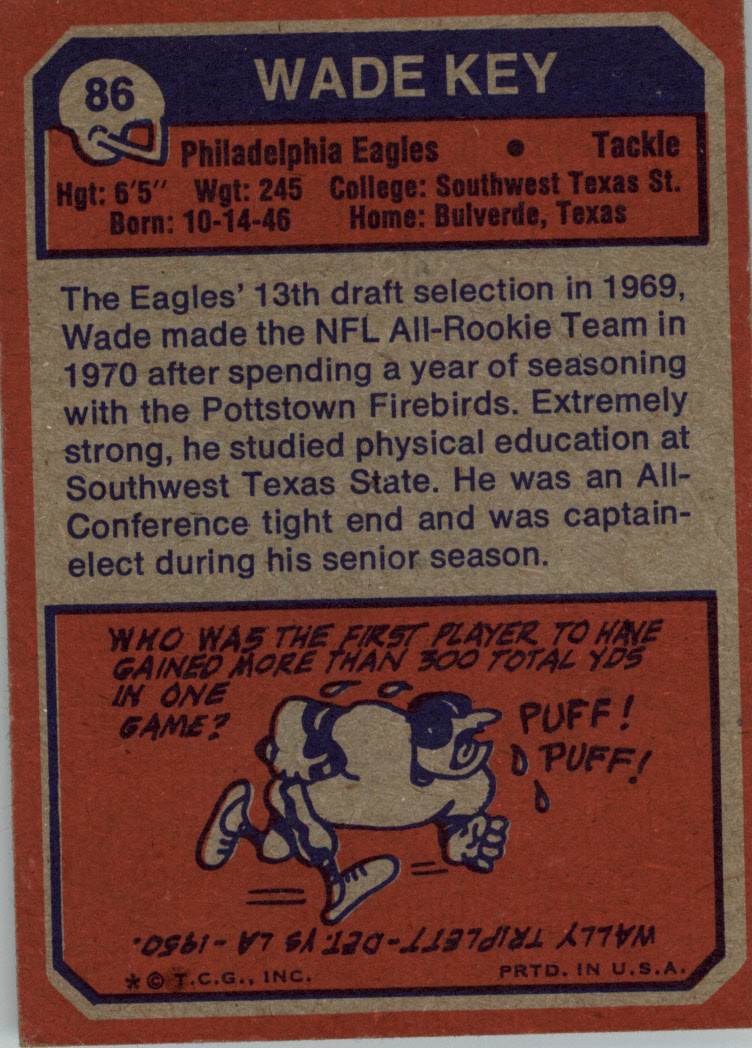1973 Topps #86 Wade Key RC back image