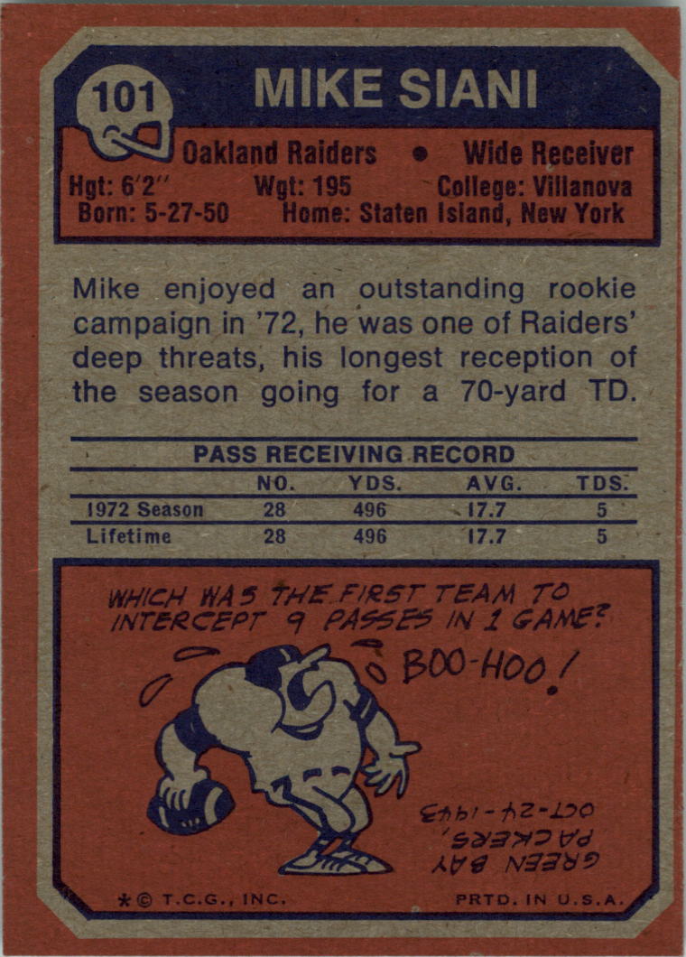 1973 Topps #101 Mike Siani RC back image