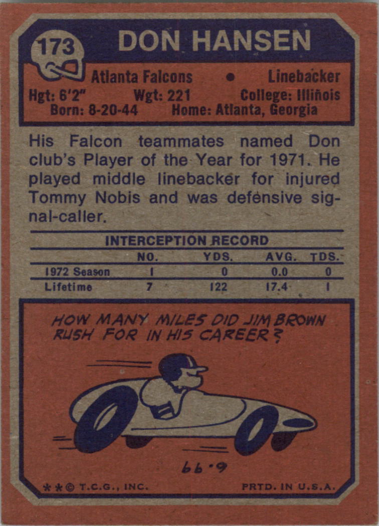 1973 Topps #173 Don Hansen RC back image