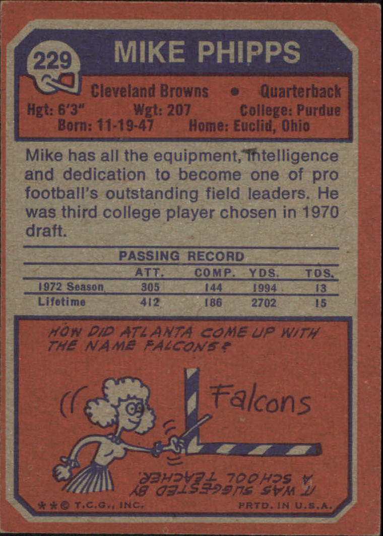 1973 Topps #229 Mike Phipps back image