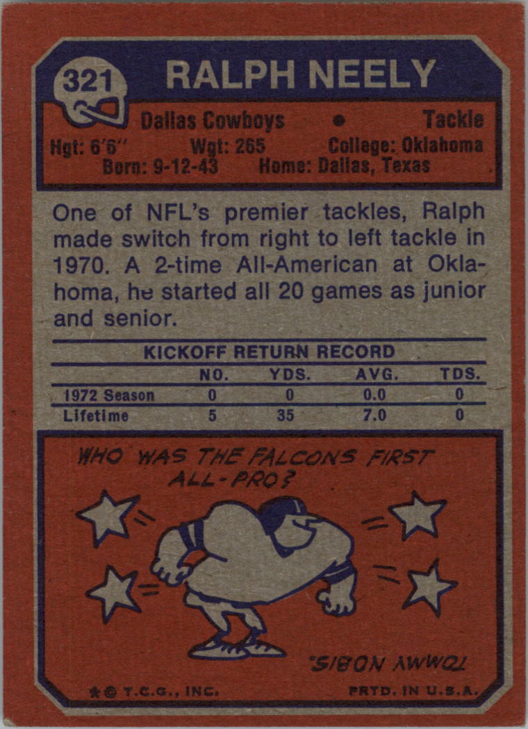 1973 Topps #321 Ralph Neely back image
