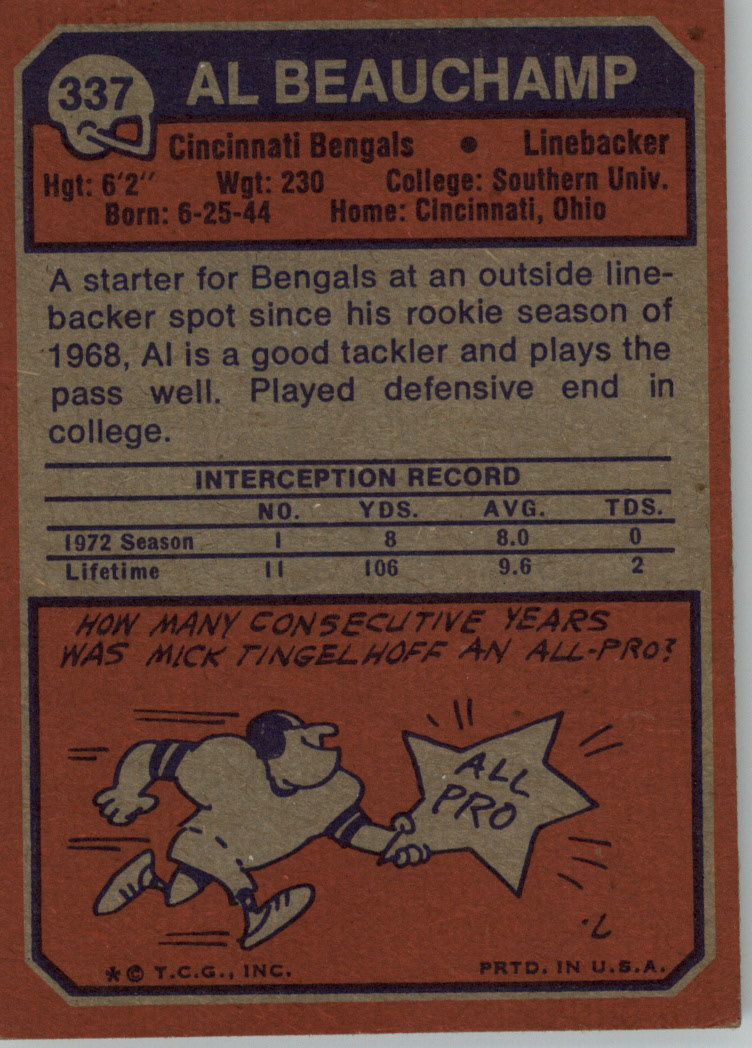 1973 Topps #337 Al Beauchamp back image