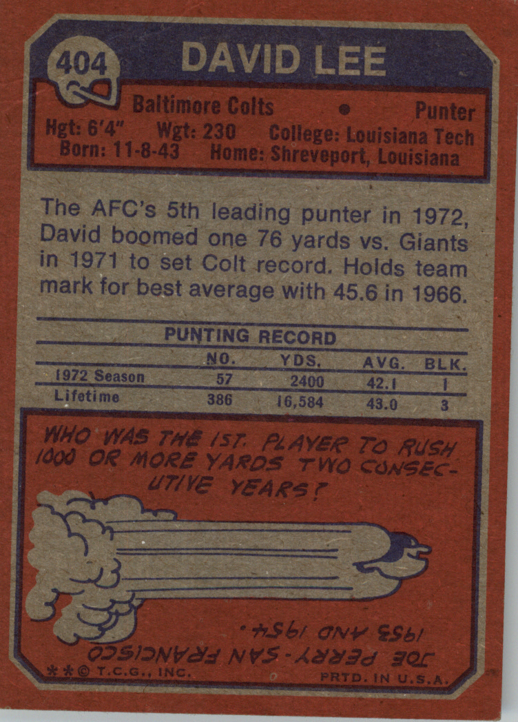 1973 Topps #404 David Lee back image