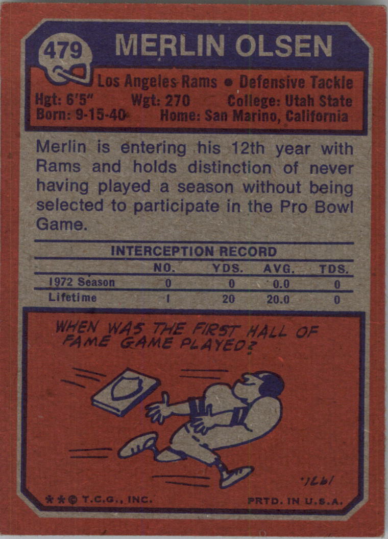 1973 Topps #479 Merlin Olsen back image
