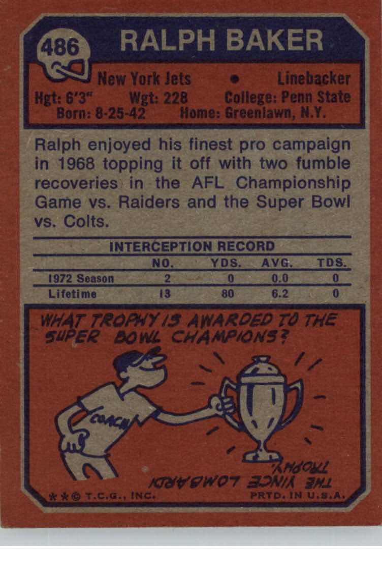 1973 Topps #486 Ralph Baker back image