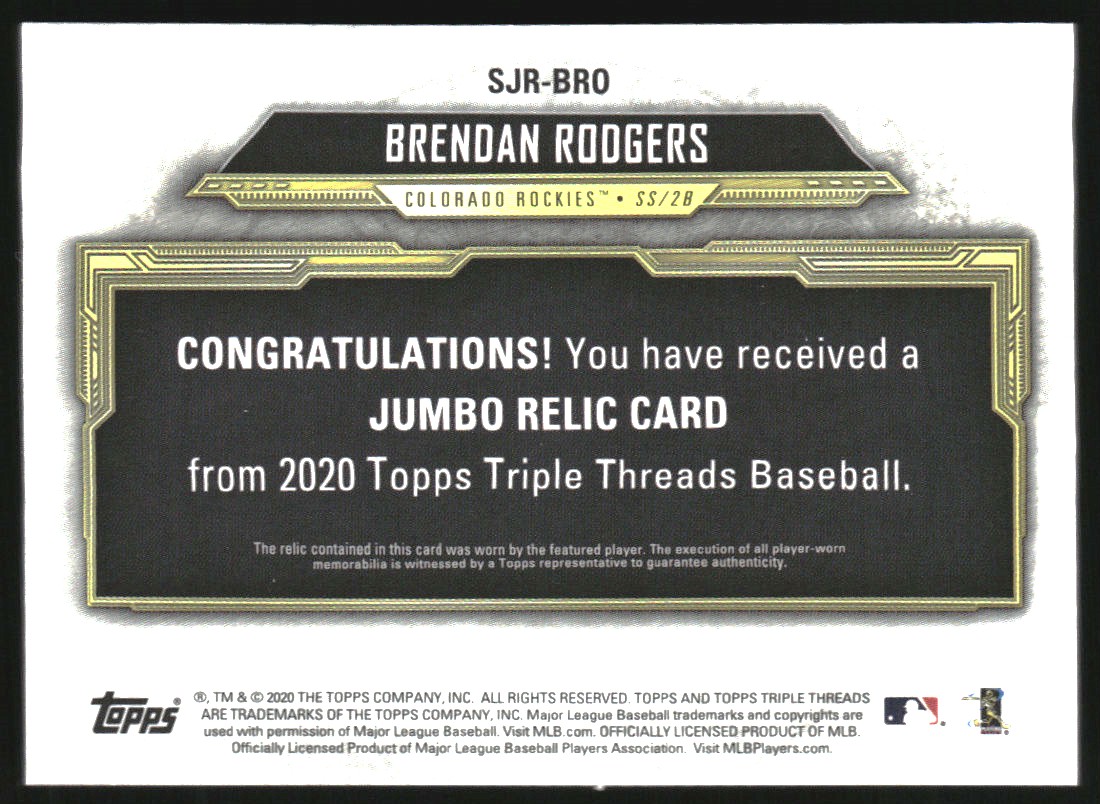 2020 Topps Triple Threads Single Jumbo Relics Emerald #SJRBRO Brendan Rodgers back image