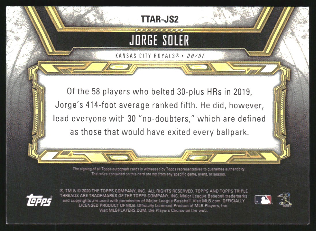 2020 Topps Triple Threads Autograph Relics #TTARJS2 Jorge Soler