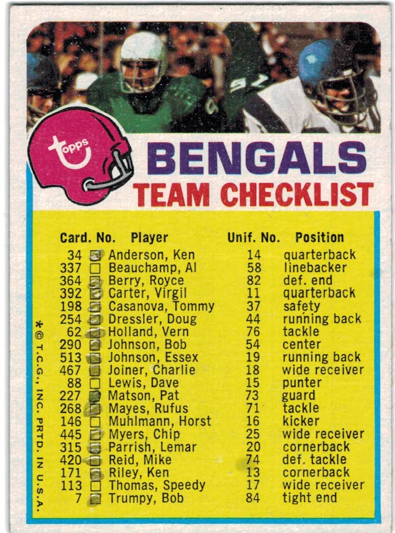 1973 Topps #198 TOMMY CASANOVA Cincinnati Bengals ROOKIE CARD