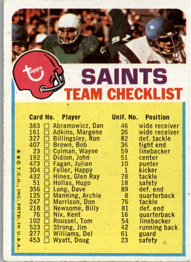 1973 Topps Team Checklists #17 New Orleans Saints