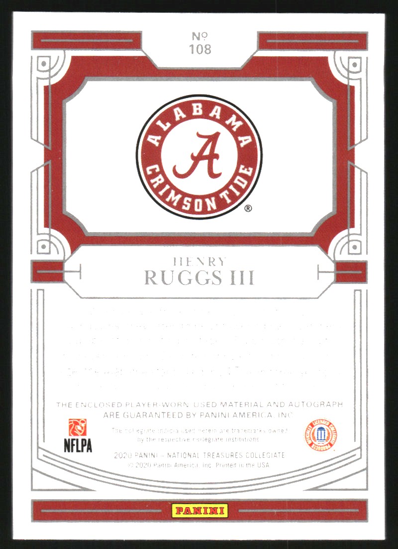 2020 Panini National Treasures Collegiate #108 Henry Ruggs III JSY AU/99