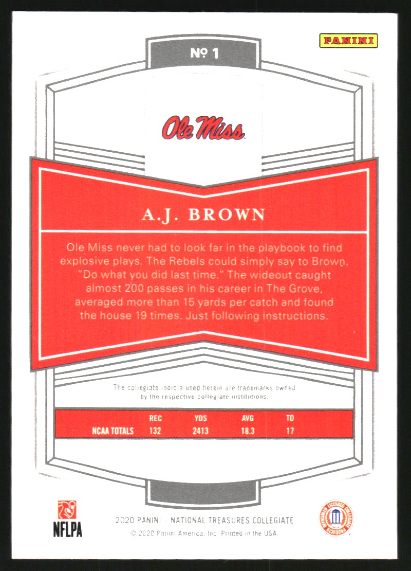 2020 Panini National Treasures Collegiate Silver #1 A.J. Brown