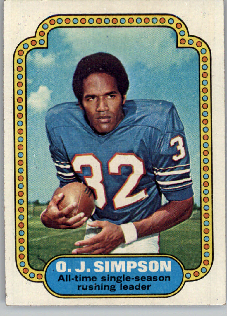 1974 Topps #1 O.J. Simpson RB UER/(Text on back says/100 years, should say/100 yards)
