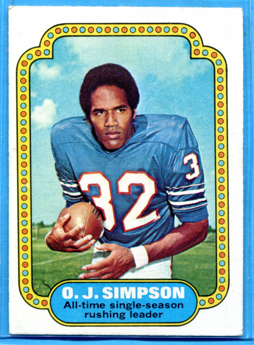 1974 Topps #1 O.J. Simpson RB UER/(Text on back says/100 years, should say/100 yards)