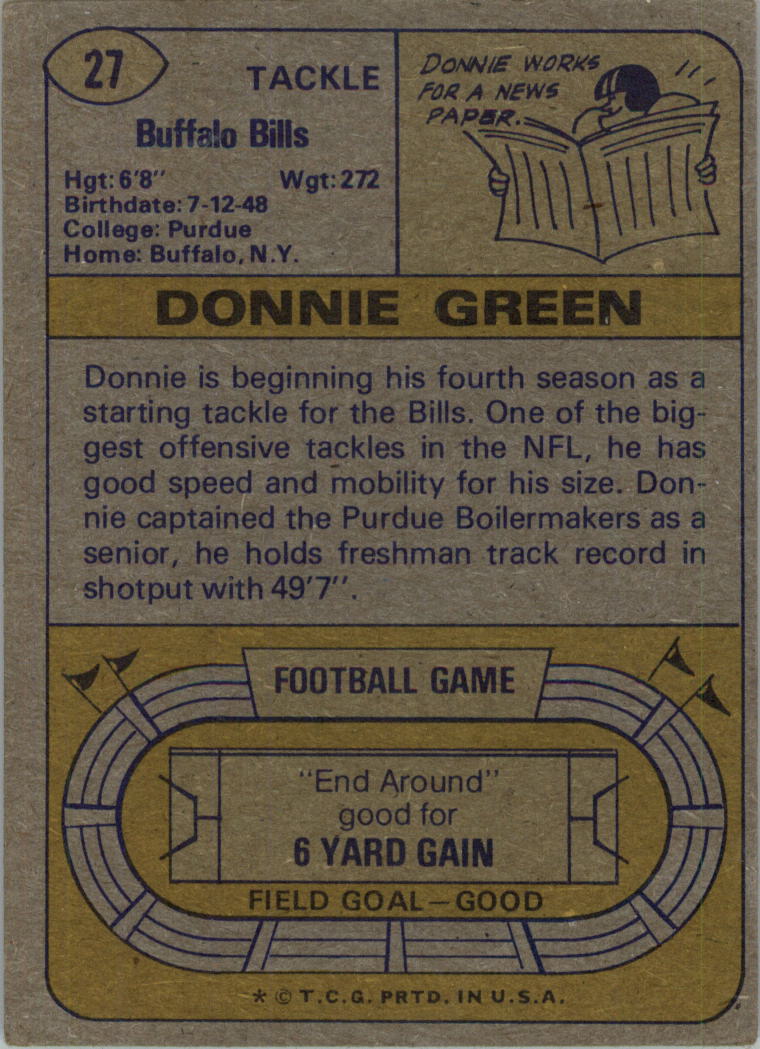 1974 Topps #27 Donnie Green back image