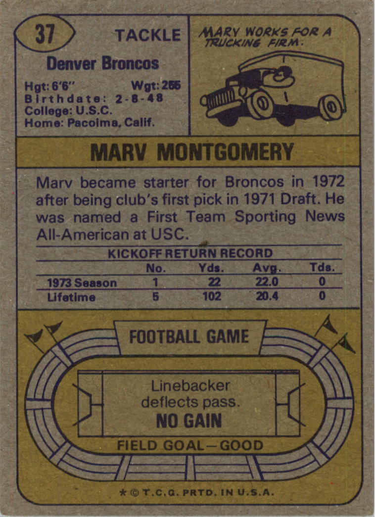 1974 Topps #37 Marv Montgomery RC back image