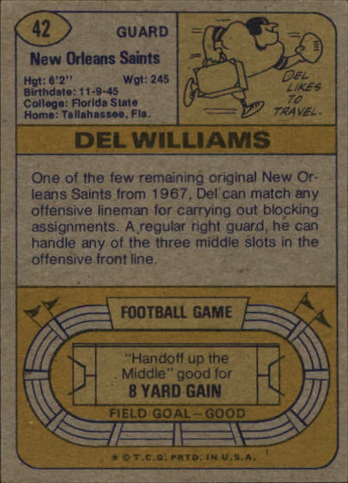 1974 Topps #42 Del Williams back image