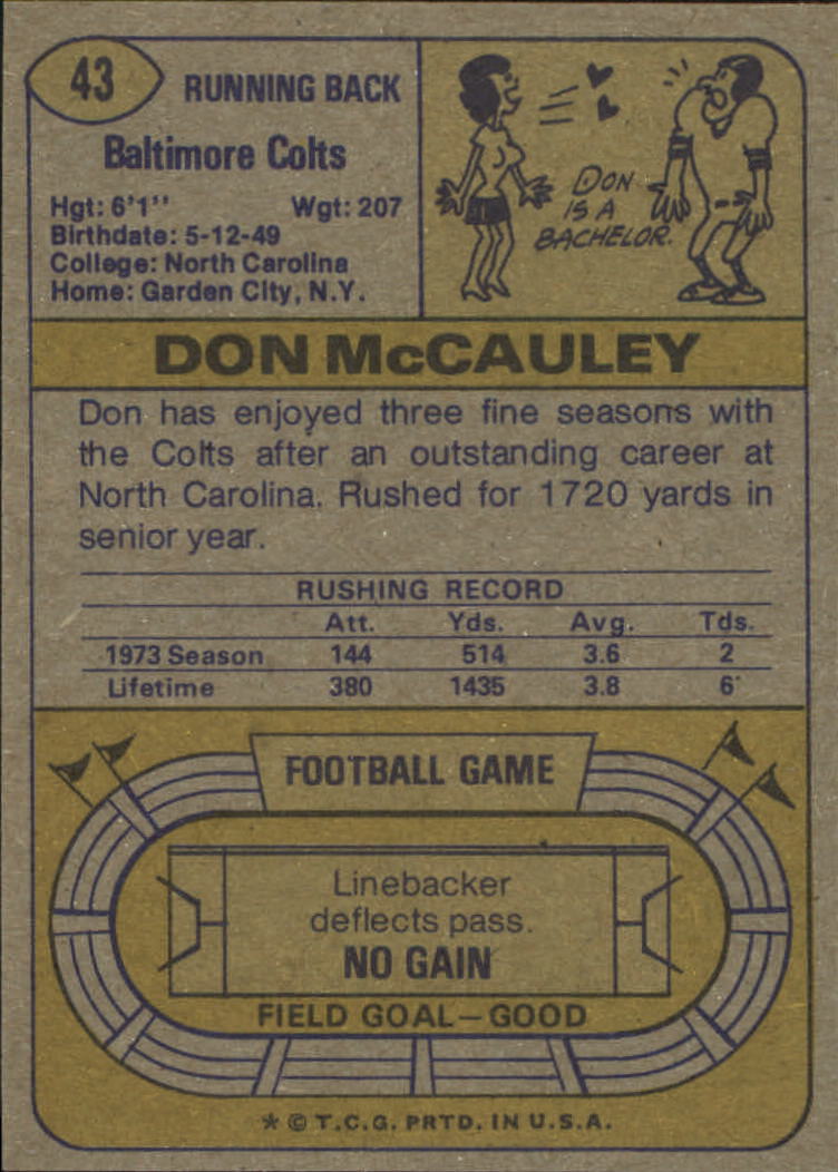 1974 Topps #43 Don McCauley back image