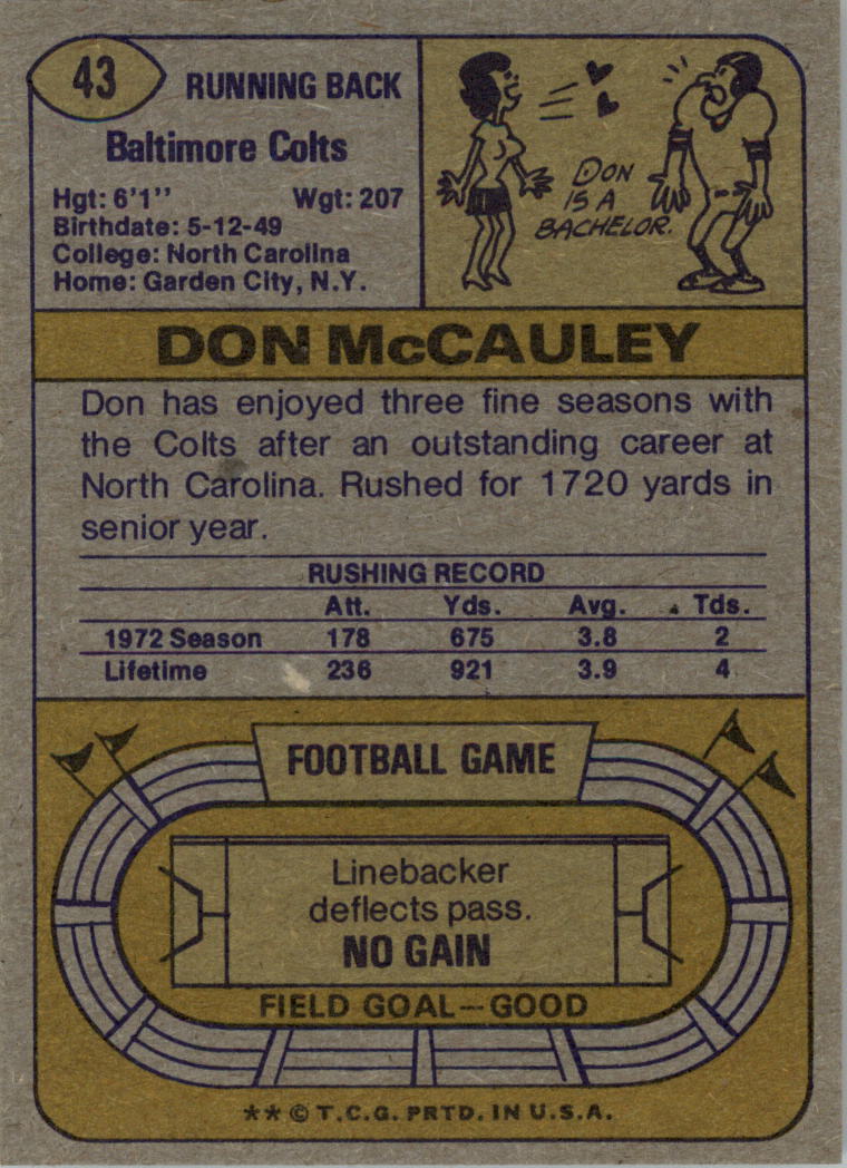1974 Topps #43 Don McCauley back image