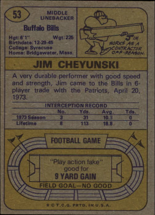 1974 Topps #53 Jim Cheyunski back image