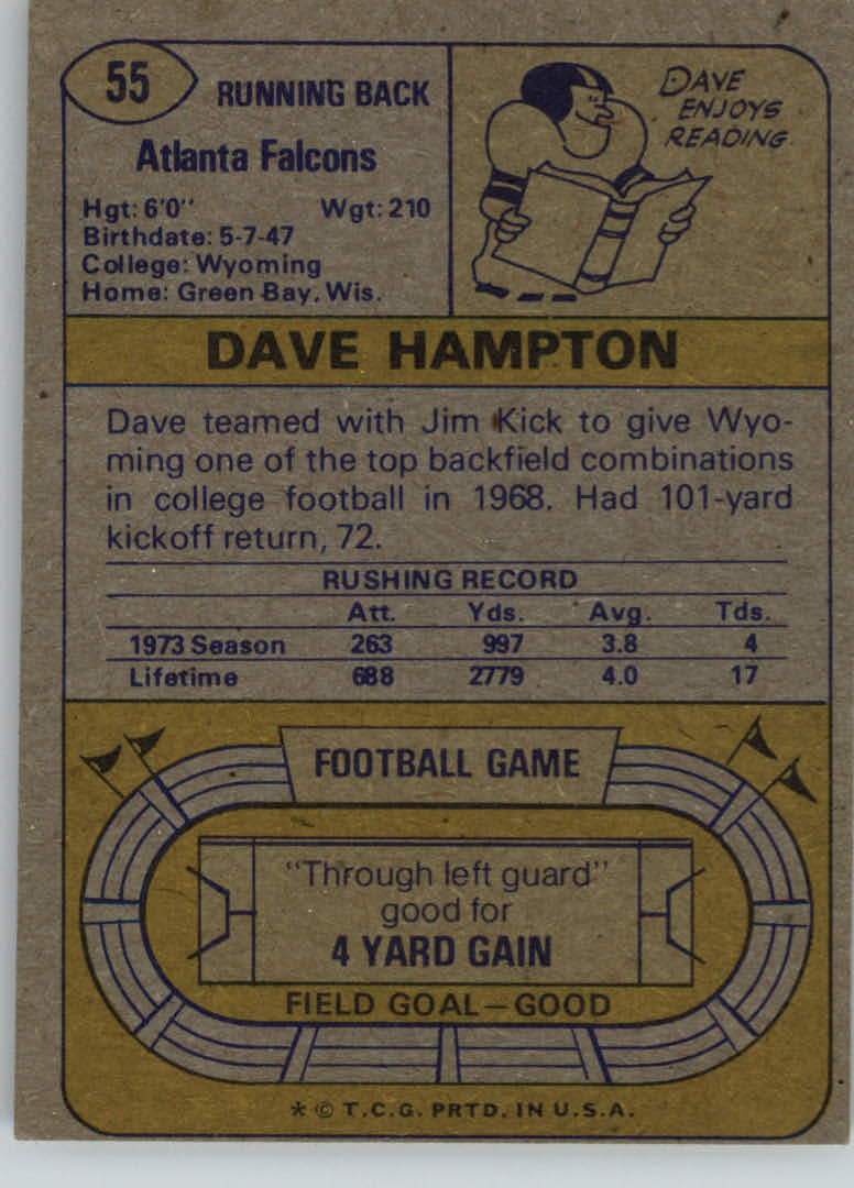 1974 Topps #55 Dave Hampton back image