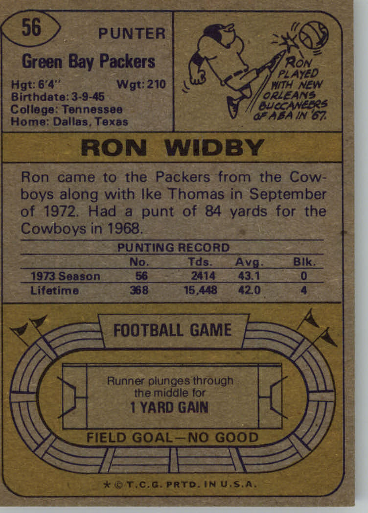 1974 Topps #56 Ron Widby back image
