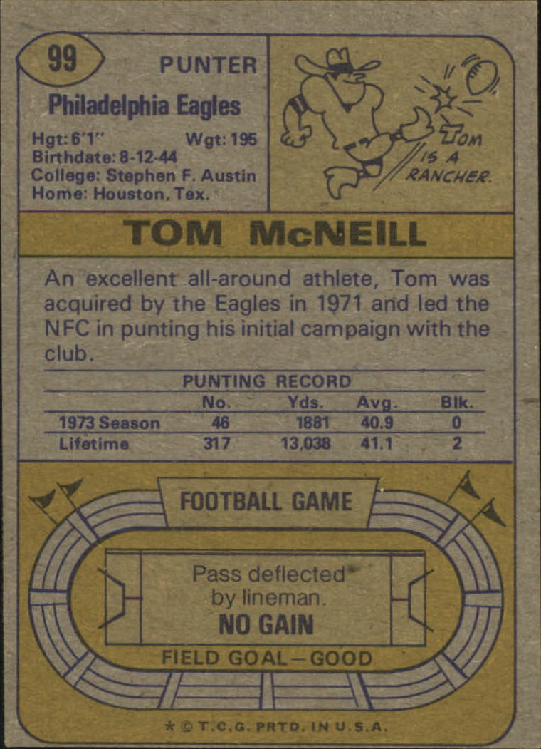 1974 Topps #99 Tom McNeill back image