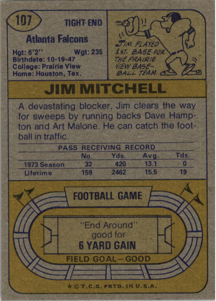 1974 Topps #107 Jim Mitchell back image