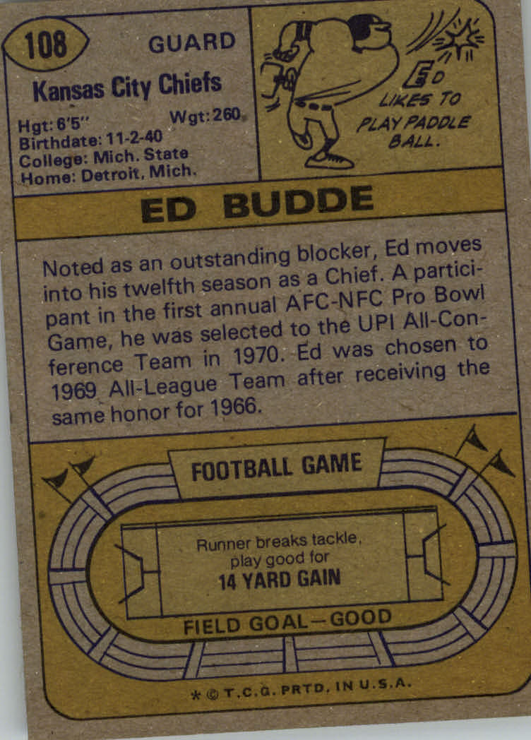 1974 Topps #108 Ed Budde back image