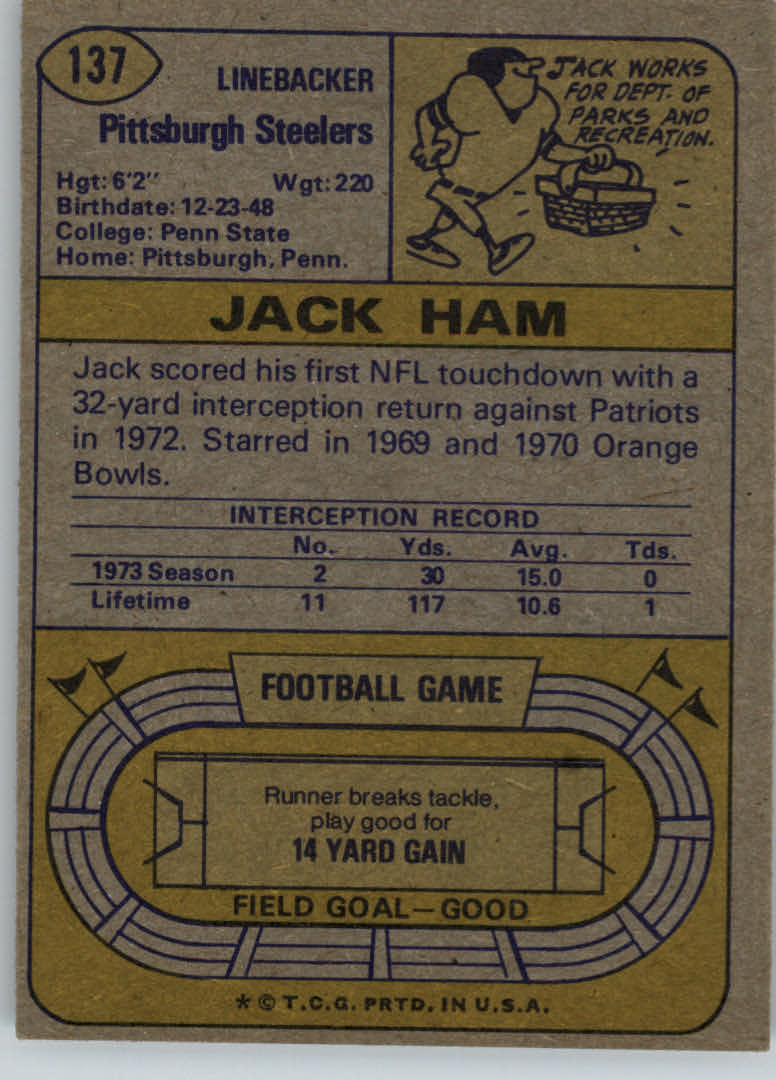 1974 Topps #137 Jack Ham AP back image
