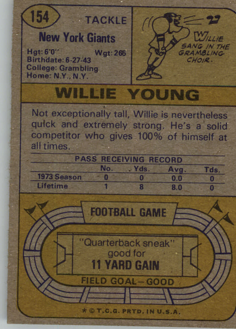 1974 Topps #154 Willie Young back image