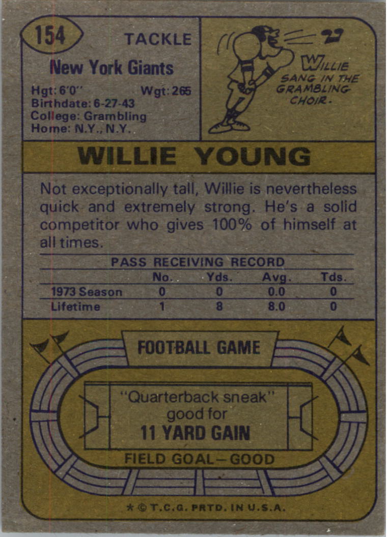 1974 Topps #154 Willie Young back image