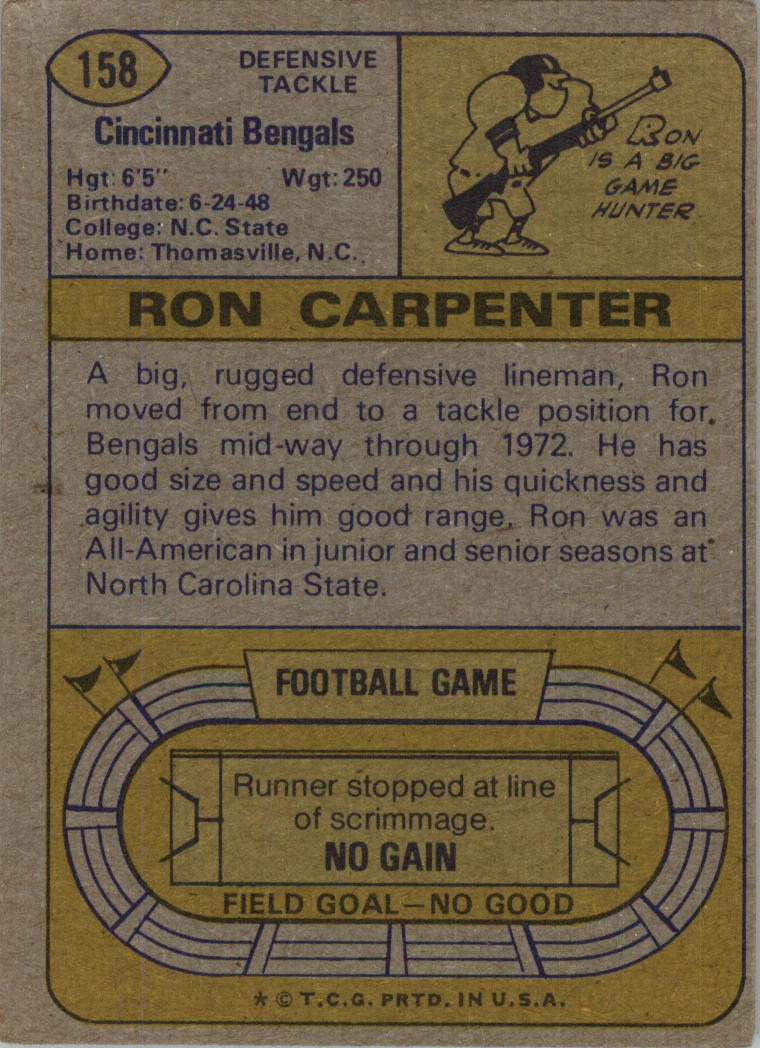 1974 Topps #158 Ron Carpenter RC back image