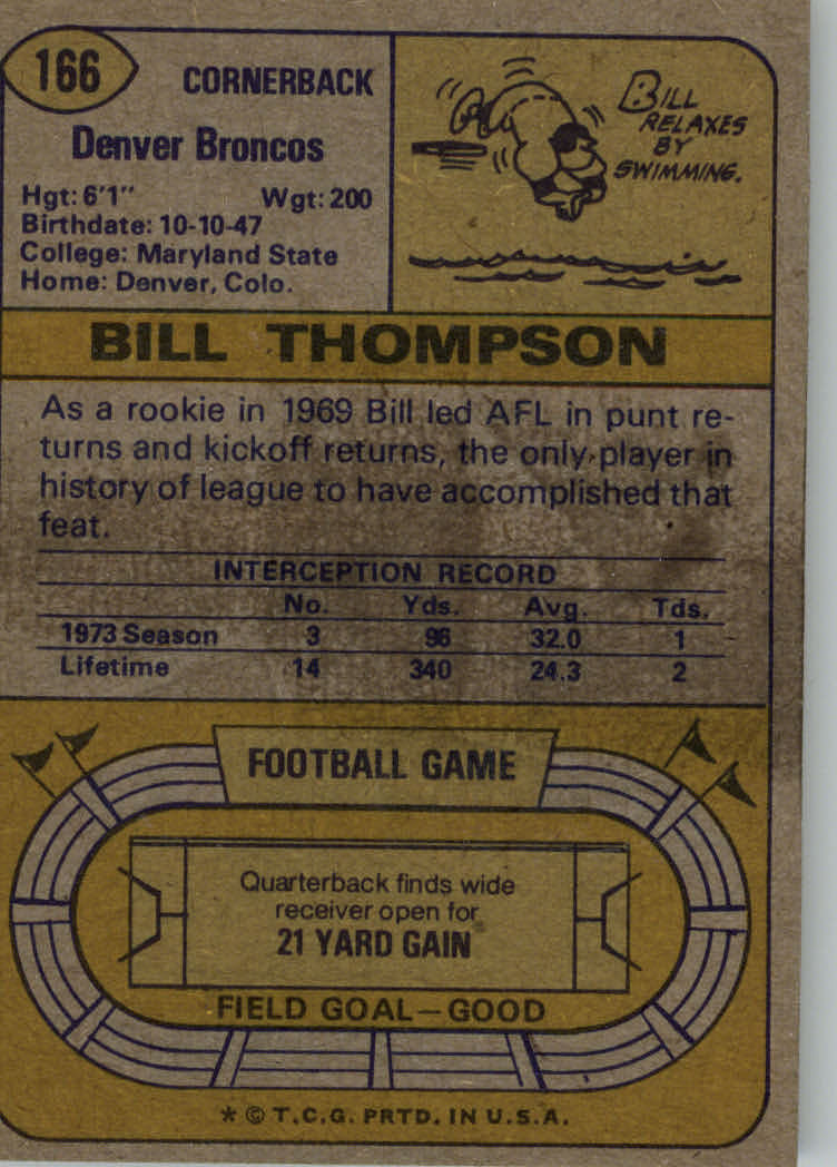 1974 Topps #166 Bill Thompson back image