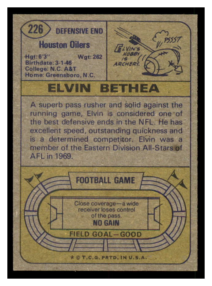 1974 Topps #226 Elvin Bethea - EX - Ziggy's Eastpointe Sportscards