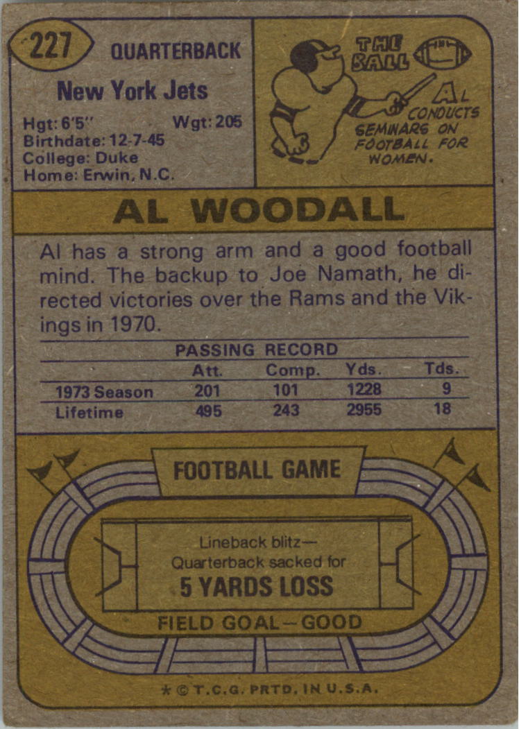 1974 Topps #227 Al Woodall RC back image