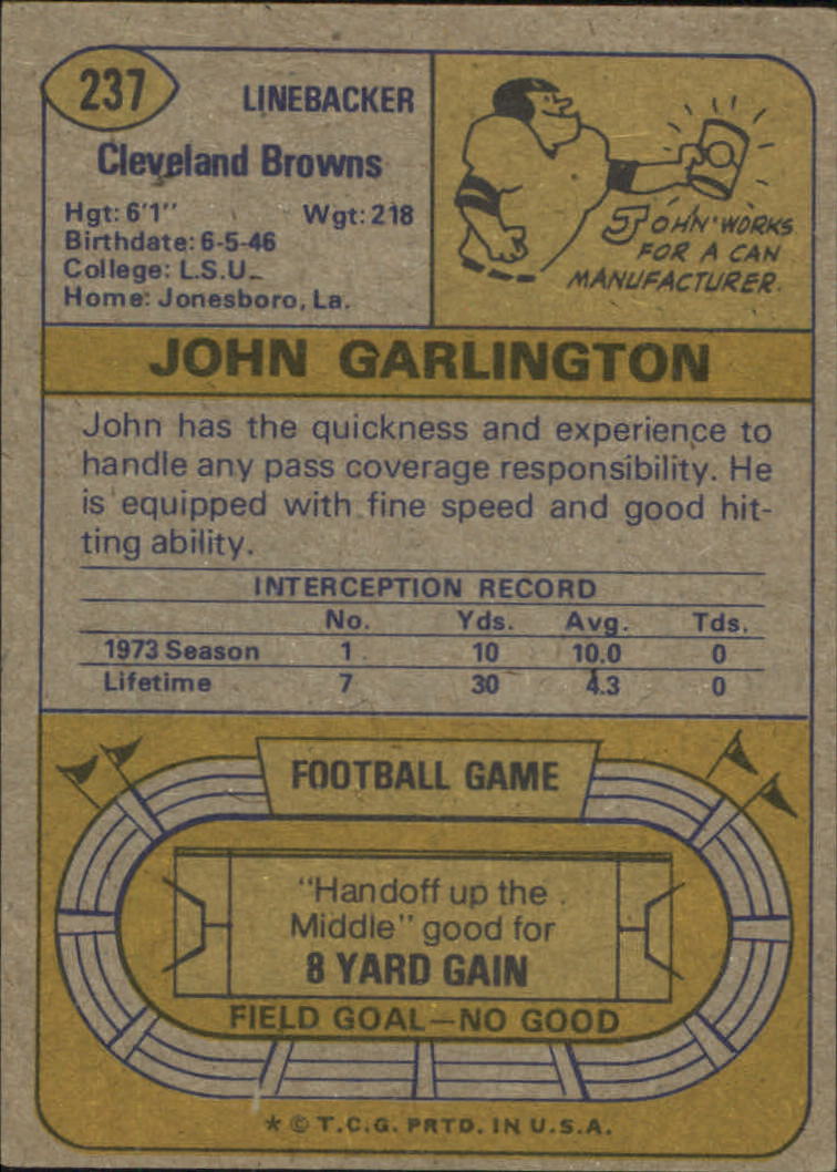 1974 Topps #237 John Garlington back image