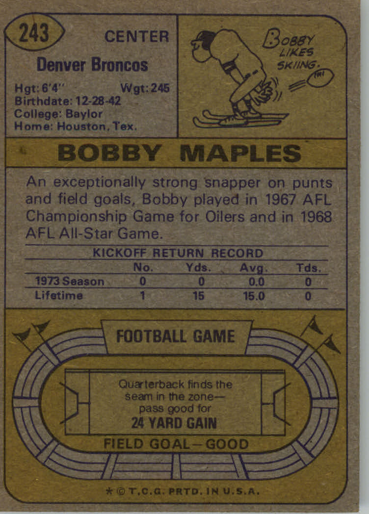 1974 Topps #243 Bobby Maples back image