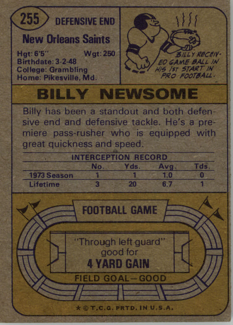 1974 Topps #255 Billy Newsome back image