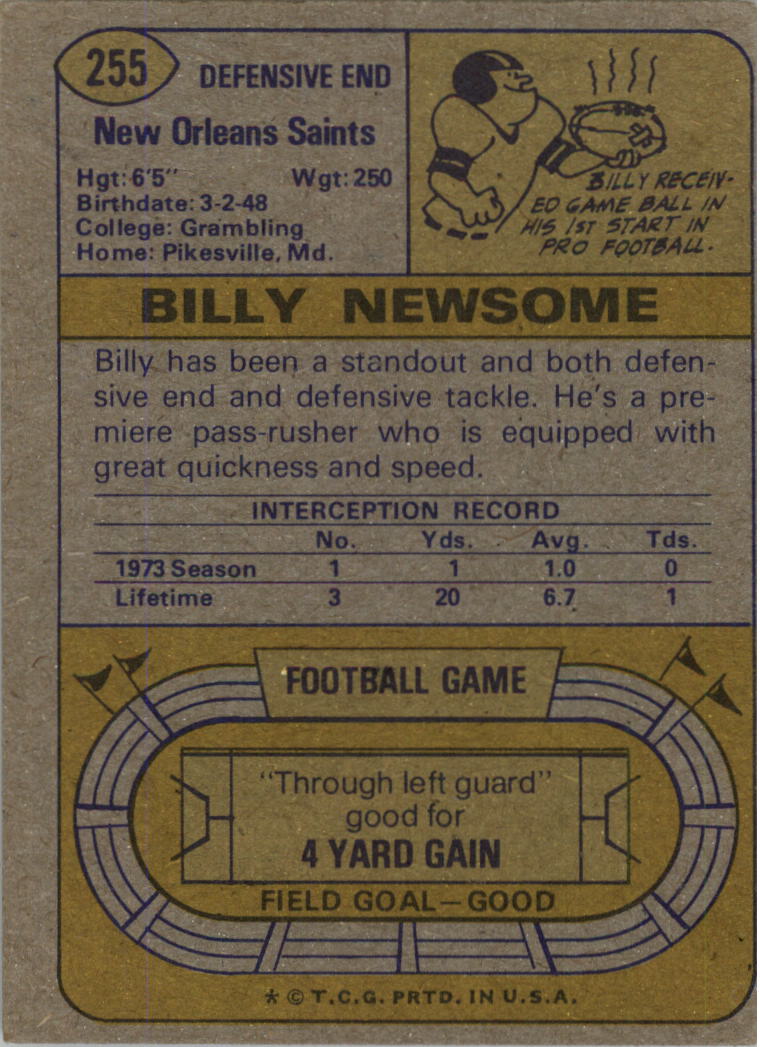 1974 Topps #255 Billy Newsome back image
