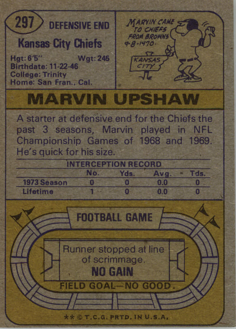 1974 Topps #297 Marvin Upshaw back image