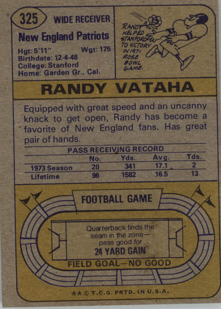 1974 Topps #325 Randy Vataha back image