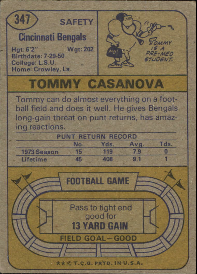 1974 Topps #347 Tommy Casanova back image