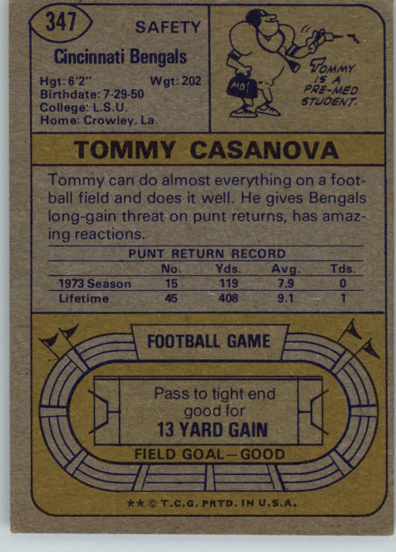 1974 Topps #347 Tommy Casanova back image