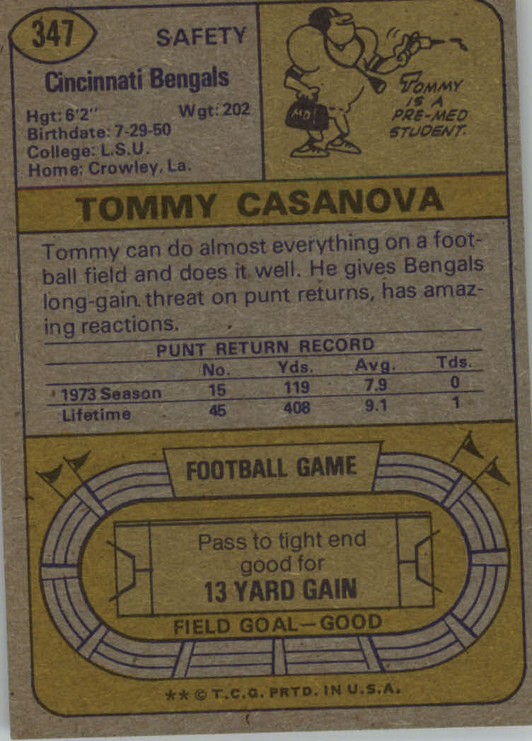 1974 Topps #347 Tommy Casanova - VG-EX